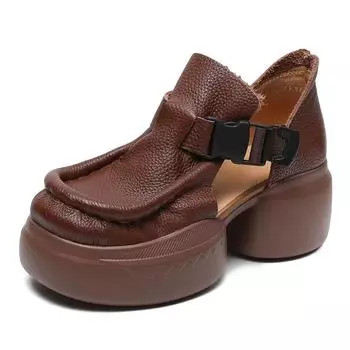 Модные ретро туфли из натуральной кожи на толстой подошве на платформе для женщин 2024 года, летние новые водонепроницаемые удобные сандалии ручной работы с круглым носком 34 чёрный