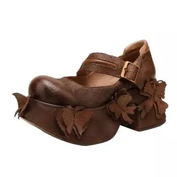 Модные ретро туфли из натуральной кожи на толстой подошве на платформе для женщин 2024 года, летние новые модные водонепроницаемые удобные сандалии ручной работы с круглым носком 34