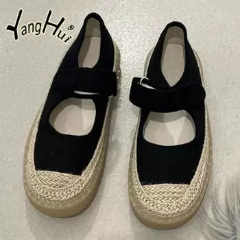 Модные ретро-туфли из парусины на толстом каблуке с плоским дном для женщин 2024 года, новые модные повседневные простые цветные удобные туфли для женщин на лето 35 розовый