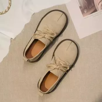 Модные ретро туфли на плоской подошве 2024 года, осень, новые матовые дышащие туфли на коровьей ребристой подошве, маленькие кожаные туфли, прочные повседневные женские туфли 35 хаки