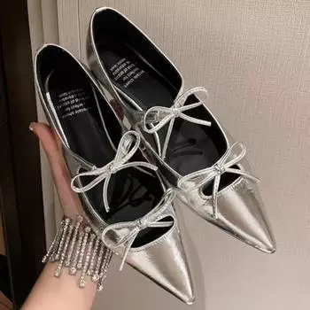 Модные ретро-туфли с острым носком, женские, с бантом, на плоской подошве, 2024, новые модные повседневные простые универсальные женские туфли Мэри Джейн, осеннее время 33 вино красного