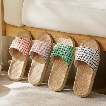 Модные ретро женские домашние льняные тапочки 36 розовый