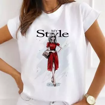 Модные ретро женские милые футболки с круглым вырезом и короткими рукавами из чистого хлопка женские S