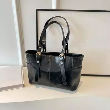 Модные ретро женские плечевые сумки из искусственной кожи, трендовая женская сумка под мышкой, большая вместимость, женская сумка для 32x11x19cm чёрный