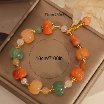 Модные ретро женские ювелирные изделия изящный бисерный браслет женский тыквенный бусины для женщин тыквенный кулон браслет новый натуральный камень оранжевый