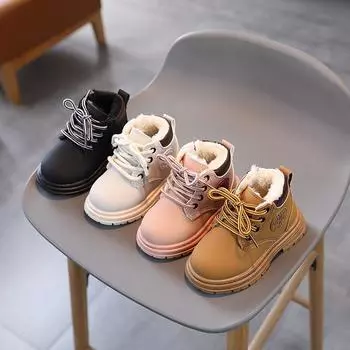 Модные ретро зимние новые ботинки для мальчиков и девочек нескользящие теплые короткие ботинки детские ботинки 21 yards inner length 13CM