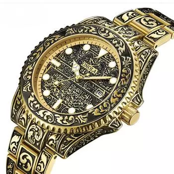Модные ретро золотые часы мужские кварцевые водонепроницаемые часы золотые часы мужские