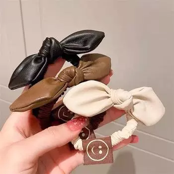 Модные резинки для волос с бантом из искусственной кожи, держатель для хвоста, веревка для волос, резинки для волос для женщин и девочек, винтажные головные уборы, аксессуары для волос белый