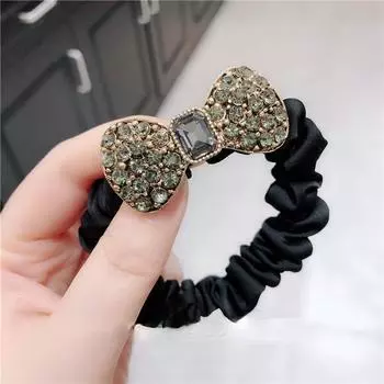 Модные резинки-скранчи с бантом из страз для женщин и девочек, эластичные резинки для волос, офисные аксессуары, резинка для волос, веревка, головной убор about 8 cm