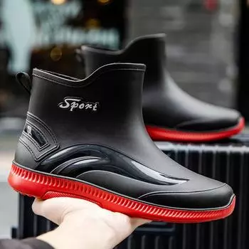 Модные резиновые мужские резиновые сапоги, модные резиновые сапоги до середины голени для мужчин, нескользящие резиновые сапоги для рыбалки, рабочие ботинки на платформе, мужская обувь для отдыха на открытом воздухе 40