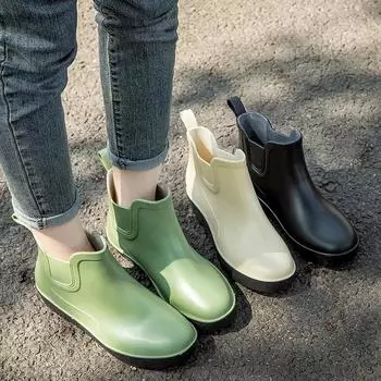 Модные резиновые сапоги Chelsea, зеленые резиновые сапоги для женщин, четыре сезона, взрослые галоши, большой размер 41, непромокаемые сапоги 2024 35 чёрный