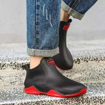 Модные резиновые сапоги для мужчин, водонепроницаемые и нескользящие, износостойкие, мужские туфли с широким носком, оригинальные, для дождливого дня, новые, резиновые, для воды, дешевые, для работы 36