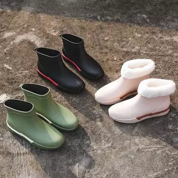 Модные резиновые сапоги для взрослых, резиновые сапоги для женщин, короткие резиновые сапоги для рыбалки, сада, ПВХ, теплые резиновые сапоги для воды 35 зелёный