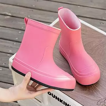 Модные резиновые сапоги однотонные резиновые сапоги женские корейские короткие рабочие резиновые сапоги нескользящие водные сапоги повседневные водные сапоги 36-37 чёрный