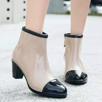 Модные резиновые сапоги, роскошные дизайнерские женские резиновые туфли на толстом каблуке, водонепроницаемые галоши из ПВХ для сада, ботильоны, дождевики, обувь 2024 36 красный