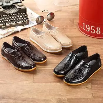 Модные резиновые сапоги с низким берцем. Мужская и женская водонепроницаемая обувь. Нескользящая кухонная рабочая обувь из искусственной кожи. Короткие водные сапоги с трубкой. Резиновая обувь. 39 чёрный