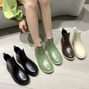 модные резиновые сапоги женские модные нескользящие водонепроницаемые рабочие ботинки женские резиновые сапоги на платформе для кухни и сада Zapatos Mujer 35 хаки