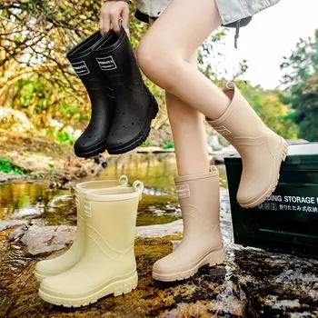 Модные резиновые сапоги женские водонепроницаемые рабочие садовые галоши женские удобные нескользящие резиновые туфли до середины голени кухонные сапоги обувь дождевая обувь 36