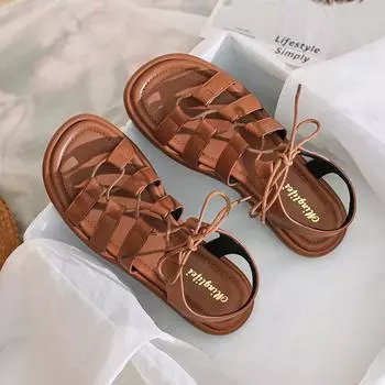 Модные римские сандалии на плоской подошве с крестообразным ремешком, женские сандалии с открытым носком, удобные повседневные тапочки, сандалии для девочек-студенток, пляжные сандалии De Mujer 35 абрикосовый