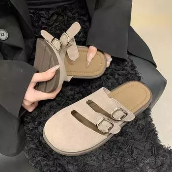 модные римские тапочки женские туфли на плоской подошве на платформе летние открытые пляжные шлепанцы 2024 модные босоножки с открытой пяткой для ходьбы женские тапочки 35 серый