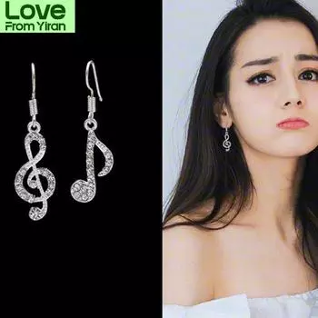 Модные романтические элегантные серьги-подвески со стразами, асимметрия, музыкальная нота, серебряный цвет, ювелирные изделия для женщин, девушек, вечеринок, свадеб серебряный