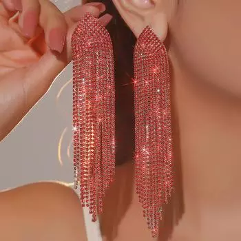 Модные роскошные блестящие длинные серьги-кисточки со стразами, преувеличенные тяжелые модели сережек, женские серьги, ювелирные изделия