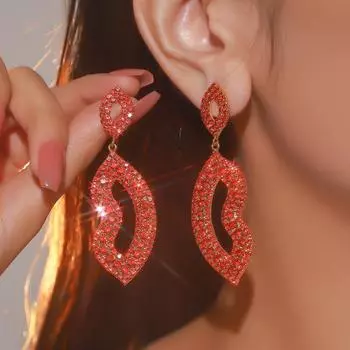 Модные роскошные блестящие длинные серьги со стразами, геометрические полые серьги в форме губ, женские серьги-подвески, 1 пара