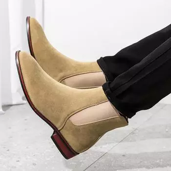 Модные роскошные брендовые ботинки челси мужские замшевые кожаные приличные мужские ботильоны оригинальные мужские короткие повседневные туфли ковбойские сапоги в британском стиле 38 чёрный