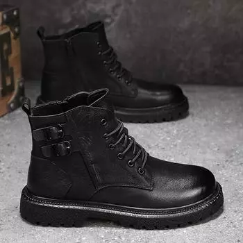 Модные роскошные брендовые мужские ботинки из натуральной кожи с круглым носком, зимние теплые короткие плюшевые нескользящие повседневные высокие туфли, дизайнерская обувь для отдыха на природе 38