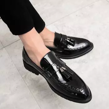 Модные роскошные брендовые офисные туфли для мужчин, модные мягкие мокасины, мужские лоферы, высококачественные кожаные туфли с кисточками, мужские туфли на плоской подошве для вождения 38 чёрный