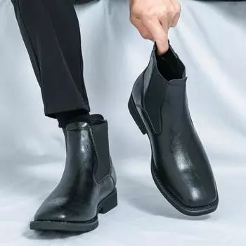 Модные роскошные брендовые ретро-ботинки челси, удобные мужские ботильоны, прогулочная обувь, ковбойские сапоги в британском стиле, модные повседневные кожаные мужские ботинки 38 чёрный