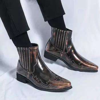 Модные роскошные брендовые ретро-мотоциклетные ботинки с вышивкой на низком каблуке с острым носком, модные коричневые ботильоны для делового костюма, высокие туфли 38 чёрный