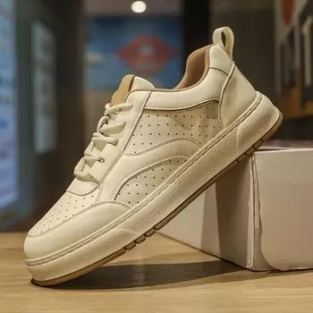 Модные роскошные брендовые удобные туфли на плоской подошве для вождения, летние мужские повседневные туфли, универсальная обувь для скейтбординга, мужские новые кожаные модные мужские кроссовки 38 белый