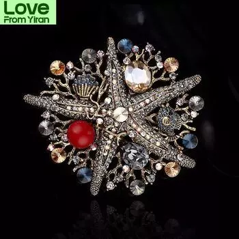Модные роскошные броши со стразами и жемчугом в виде морской звезды для женщин и мужчин, большие винтажные классические ювелирные изделия, одежда, костюм, ретро-значки