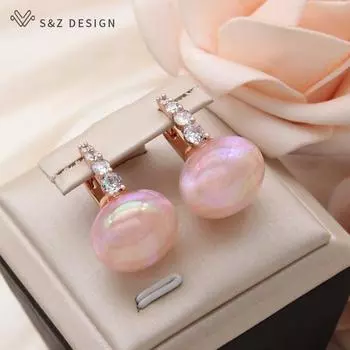 Модные роскошные цветные серьги-подвески из бусин для женщин, ювелирные изделия из кубического циркония, розовое золото, подарок