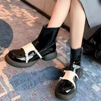 Модные роскошные дизайнерские элегантные женские туфли 2024 года, женские ботинки на молнии с пряжкой, декорированные толстые подошвы, черные женские ботинки 35 чёрный