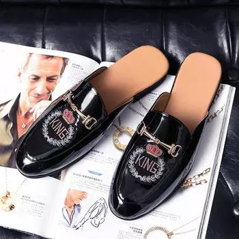 Модные роскошные дизайнерские брендовые мужские сандалии, тапочки, летние повседневные мокасины, зимние кожаные полутапочки, мюли, мужские черные шлепанцы для мужчин 2024 38