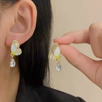 Модные роскошные дизайнерские серьги-бабочки с градиентом и кристаллами женские