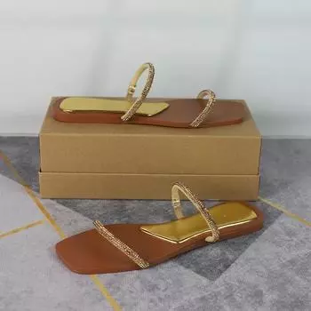 Модные роскошные дизайнерские женские тапочки, летние тонкие плоские шлепанцы 2024 года, новые модные женские сандалии, роскошные дизайнерские туфли с квадратным носком 37 чёрный