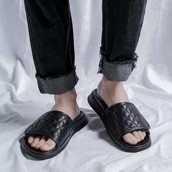 Модные роскошные классические летние мужские тапочки из натуральной кожи, сандалии, кожаные оригинальные мужские шлепанцы, мужские тапочки для активного отдыха 38 чёрный