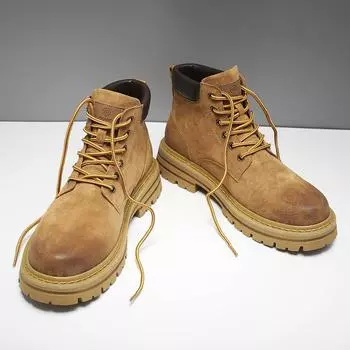 Модные роскошные классические нескользящие мужские ботильоны, брендовые мужские удобные мотоциклетные ботинки, новое поступление, мужские высокие ботинки на шнуровке для ходьбы 39 жёлтый