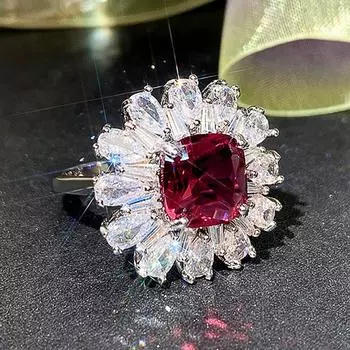 Модные Роскошные красные кольца с кубическим цирконием, женские блестящие свадебные кольца для вечеринок, подарок на годовщину, современные ювелирные изделия 10