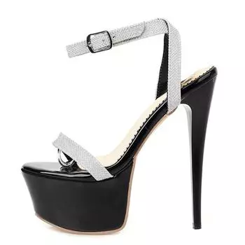 Модные роскошные летние сандалии женские сексуальные экстремально высокие каблуки 16 см шлепанцы на платформе роскошные туфли для вечеринки и свадьбы женские большого размера 45 34 чёрный