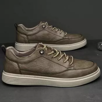 Модные роскошные модные мужские кроссовки из натуральной кожи с противоскользящим покрытием для ходьбы, удобные классические легкие повседневные кроссовки для вождения на открытом воздухе, размер 37-45 37 хаки