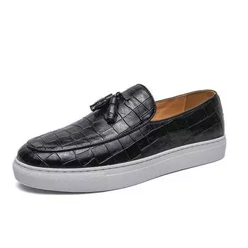 Модные роскошные мокасины с кисточками Slip On, мужская обувь, мягкая повседневная кожаная обувь, мужская обувь для вечеринок с крокодиловым узором для мужчин, бесплатно 38 чёрный