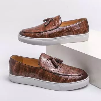 Модные роскошные мокасины с кисточками Slip On, мужская обувь, мягкая повседневная кожаная обувь, мужская обувь для вечеринок с крокодиловым узором для мужчин, бесплатно 38 чёрный