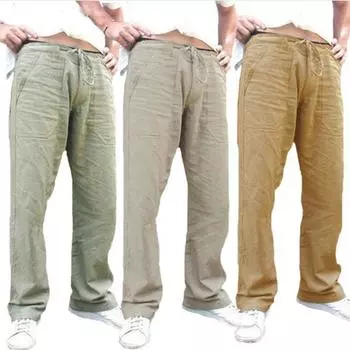 Модные роскошные мужские брюки из натурального хлопка и льна, летние брюки для бега, мужские однотонные брюки с эластичной резинкой на талии, прямые свободные брюки для бега, большие размеры S белый