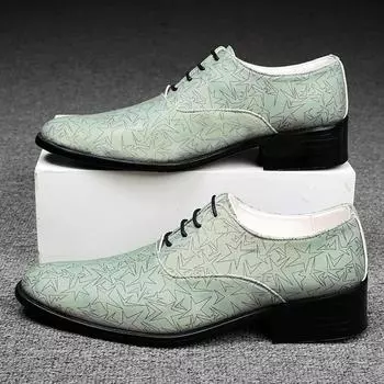 Модные роскошные мужские деловые офисные кожаные туфли высокого качества мужские банкетные туфли зеленые повседневные туфли с принтом высокие туфли 38 бежевый
