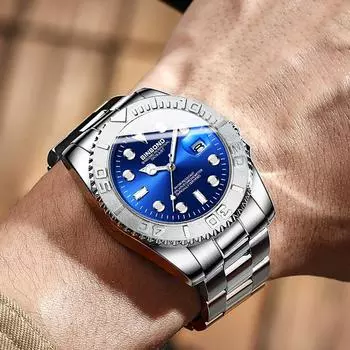 Модные роскошные мужские кварцевые часы из нержавеющей стали с датой, водонепроницаемые наручные часы, светящиеся, деловые, повседневные, мужские часы Reloj чёрный