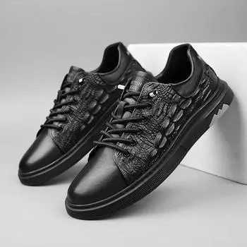 Модные роскошные мужские туфли на шнуровке из натуральной кожи, модные противоскользящие кроссовки для активного отдыха 2024 года, дизайнерская обувь ручной работы с узором под крокодила для ходьбы 38 чёрный